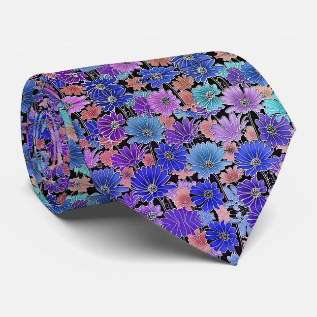 Lila Blue Tan Foral Mönster Tie Slips (Rullad)