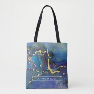 Lila Blue Teal and Guld Abstrakt Liquid Art Tygkasse