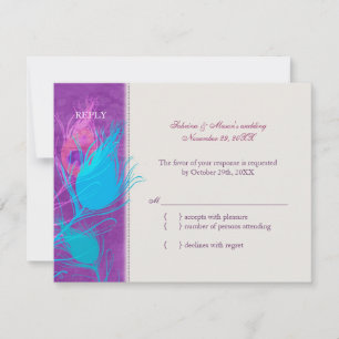 Lila Blue Teal Peacock Bröllop OSA Card Kort
