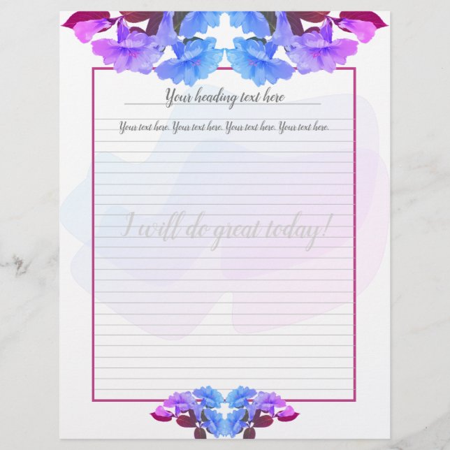 Lila Blue Trumpet Flowers Lining Letterhead Brevhuvud (Framsida)
