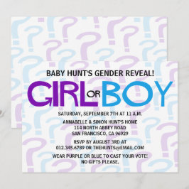 Lila & Blue Typography Gender Reveal Party Inbjudningar