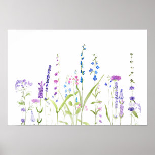 lila Blue vild blommor vattenfärgsmålning Poster