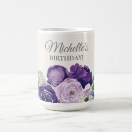 Lila Blue Watercolor Blommigt Birthday Favor Kaffemugg