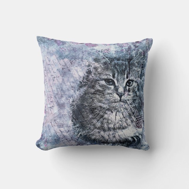 Lila Blue Watercolor Cat Kudde (Framsida)