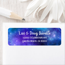 Lila Blue Watercolor Galaxy Returadress Etikett