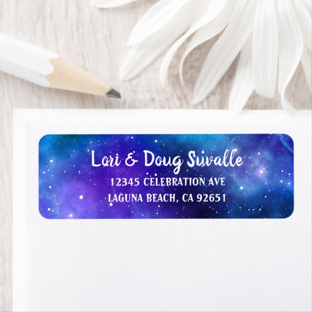 Lila Blue Watercolor Galaxy Returadress Etikett (Insitu)