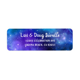 Lila Blue Watercolor Galaxy Returadress Etikett