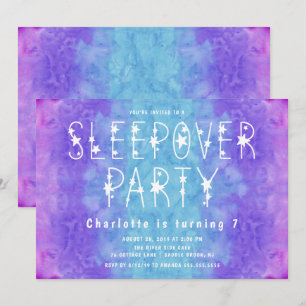 Lila Blue Watercolor Starry Girls Sleepover Inbjudningar