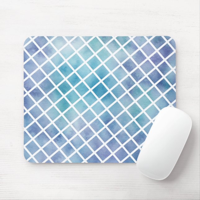 Lila Blue Watercolor Tiles Musmatta (Med mus)