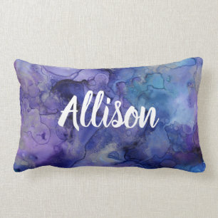 Lila Blue Watercolor Tonåring Bedroom Monogram f Lumbarkudde