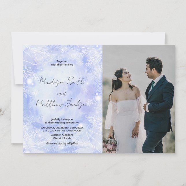 Lila Blue Wedding-inbjudningar med foto Inbjudningar (Framsida)