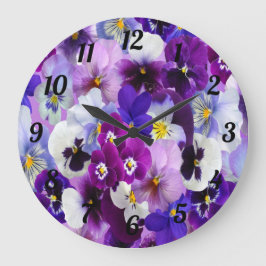 Lila Blue White Blommigt Pansy Flowers Stor Klocka