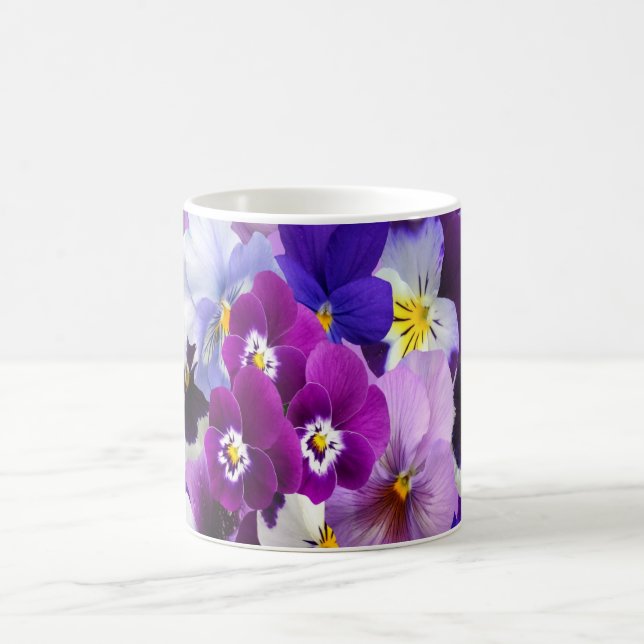 Lila Blue White Pansy Blommigt Flowers Kaffemugg (Center)