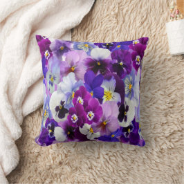 Lila Blue White Pansy Blommigt Flowers Kudde