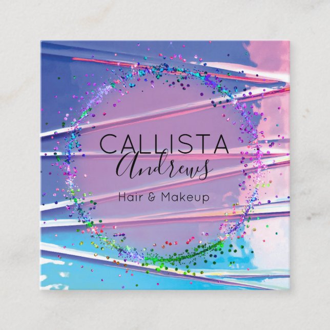 Lila Blue Zigzag Holograph Glitter Confetti Fyrkantigt Visitkort (Framsida)