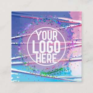 Lila Blue Zigzag Holograph Glitter Confetti Logoty Fyrkantigt Visitkort
