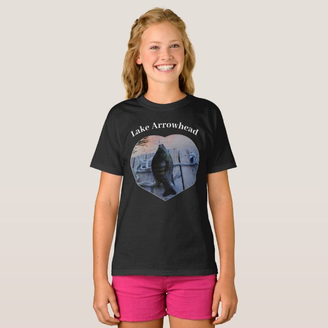 Lila Bluegill Fish Photo Heart Sjö Arrowhad T Shirt (Hel framsida)