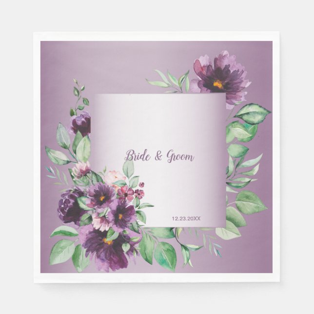Lila Blush Blommig Geometrisk Grönska Pappersservett (Framsidan)