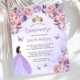 Lila Blush Blommig Quinceañera-inbjudan
