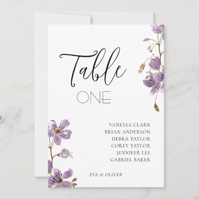 Lila Boho Akvarell Orkidéer Bröllopsbord Kort (Framsida)