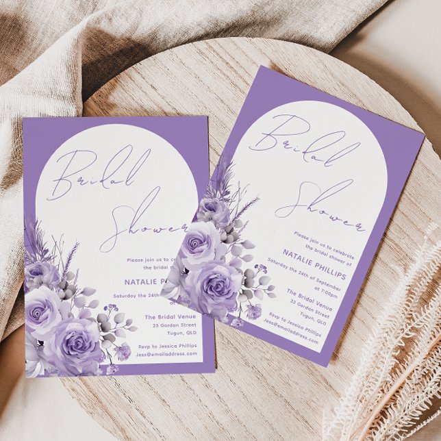 Lila Boho Arch Lavender Blommigt Möhippa  Inbjudningar (Skapare uppladdad)