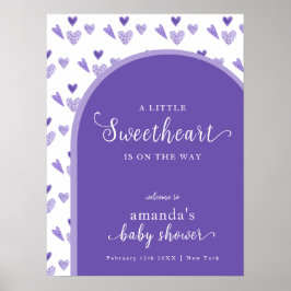 Lila Boho Arch Sweetheat Baby Shower Välkommen Poster
