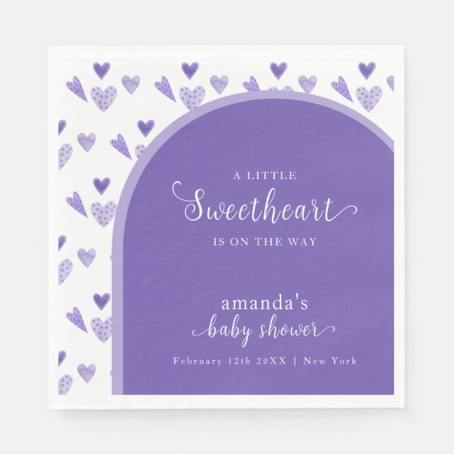 Lila Boho Arch Sweetheat Valentine Baby Shower Pappersservett (Framsidan)