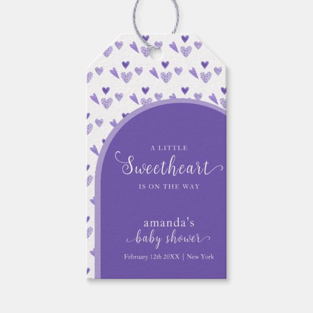 Lila Boho Arch Sweetheat Valentine Baby Shower Presentetikett (Framsidan)