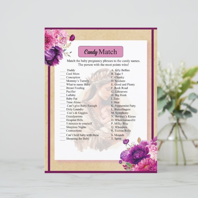 Lila Boho Baby Shower Candy Match Game (Stående Fram)