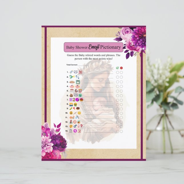 Lila Boho Baby Shower Emoji Pictionary (Stående Fram)