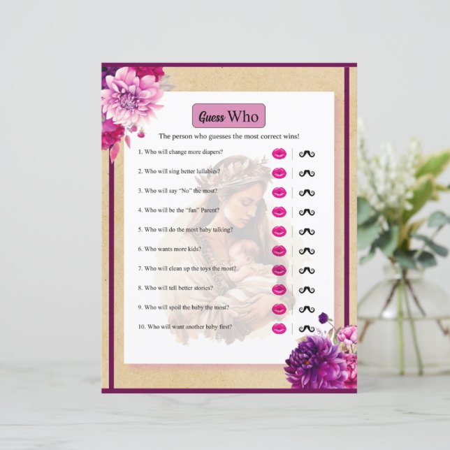 Lila Boho Baby Shower gissar vem som spelar (Stående Fram)