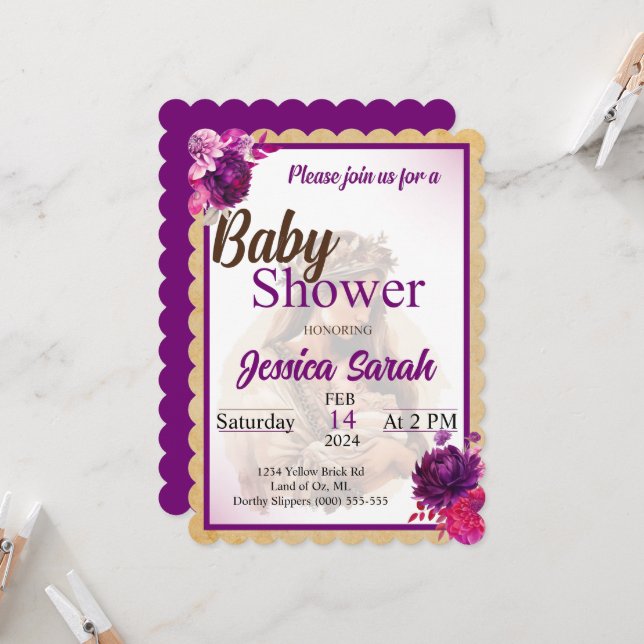 Lila Boho Baby Shower-inbjudan Inbjudningar (Fram/Back In Situ)