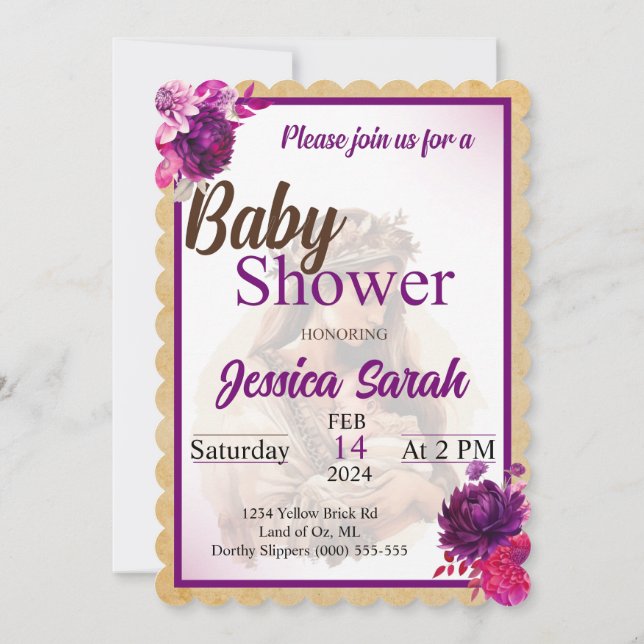Lila Boho Baby Shower-inbjudningar Inbjudningar (Baksida)