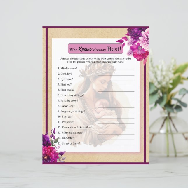 Lila Boho Baby Shower som känner till Mamma Game (Stående Fram)