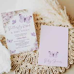Lila Boho Blommigt Butterfly Kisses Baby Shower Inbjudningar