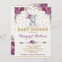 Lila Boho Blommigt Elephant Baby Shower Inbjudan