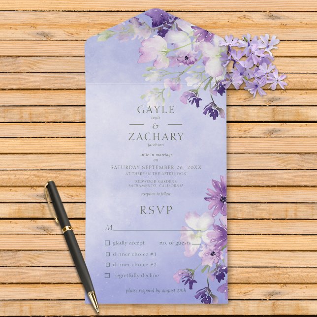 Lila Boho Blommigt Lila Middag (Also available with a QR code or without dinner selection options.)