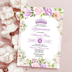 Lila Boho Blommigt Quinceañera 15:e födelsedagen Inbjudningar