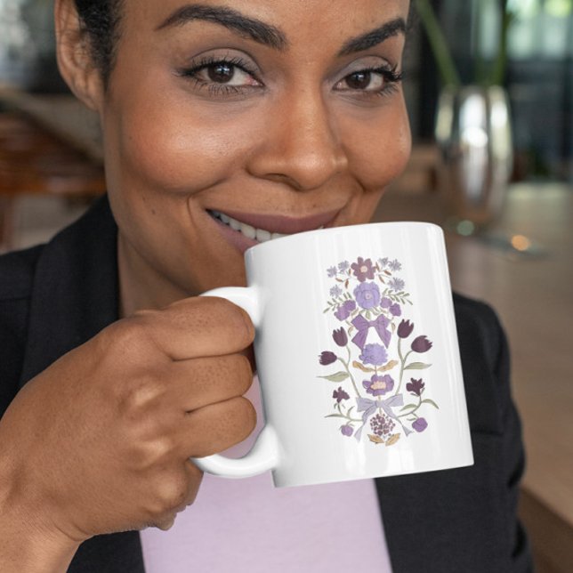 Lila Boho Blommigt Ribbon Kaffemugg (Skapare uppladdad)