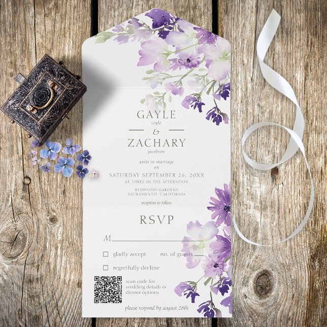 Lila Boho Blommigt White QR Code (Skapare uppladdad)