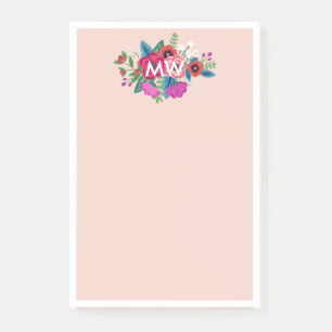 Lila Boho Blommigts White Monogram Post-it Block