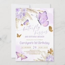 Lila Boho Butterfly Kisses och Birthday Önskemål Inbjudningar
