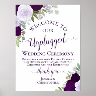 Lila Boho Chic Blommigt Unplugged Bröllop Ceremony Poster