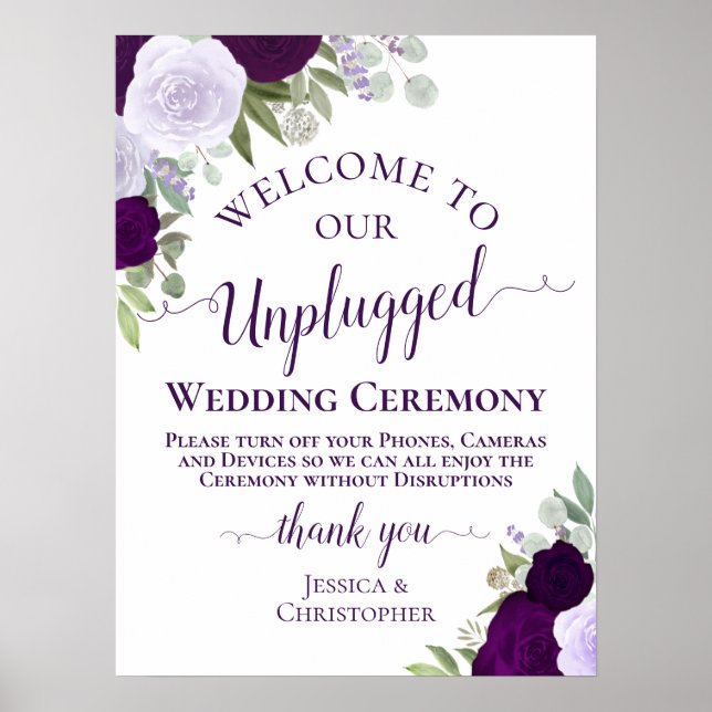 Lila Boho Chic Blommigt Unplugged Bröllop Ceremony Poster (Framsidan)