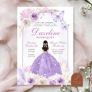 Lila Boho Chic Quinceanera Inbjudningar