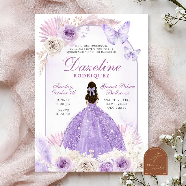 Lila Boho Chic Quinceanera Inbjudningar (Skapare uppladdad)