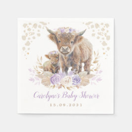 Lila Boho Highland Cow Baby Shower Pappersservett