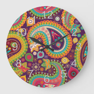 Lila Boho Paisley Stor Klocka