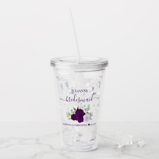Lila Boho Ro Elegant Bridesmaid Bröllop Take Away Mugg (Framsida Ice)