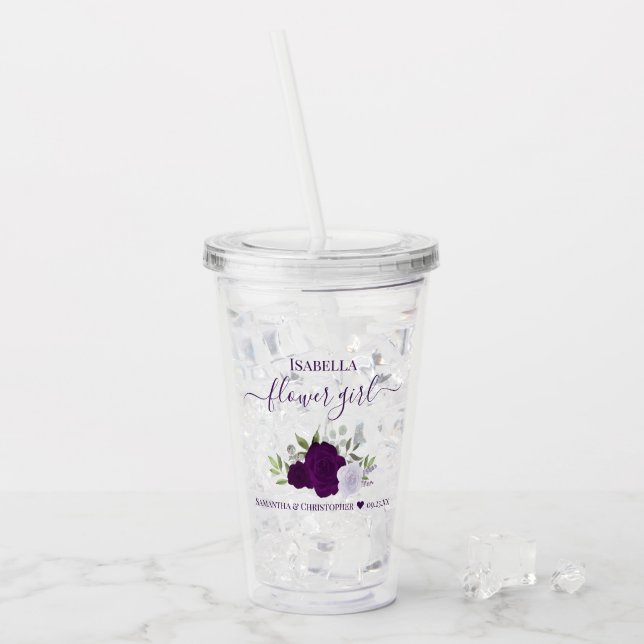 Lila Boho Ro Elegant Flower Girl Bröllop Take Away Mugg (Framsida Ice)